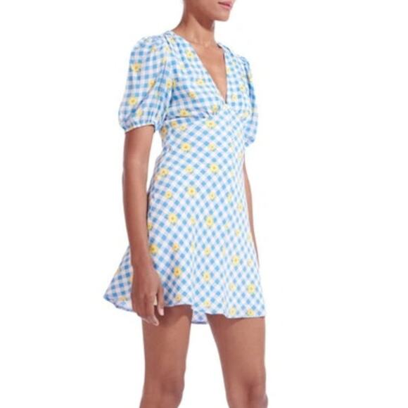 STAUD Milla Mini Dress in Gingham Daisy Plaid - Picture 1 of 5